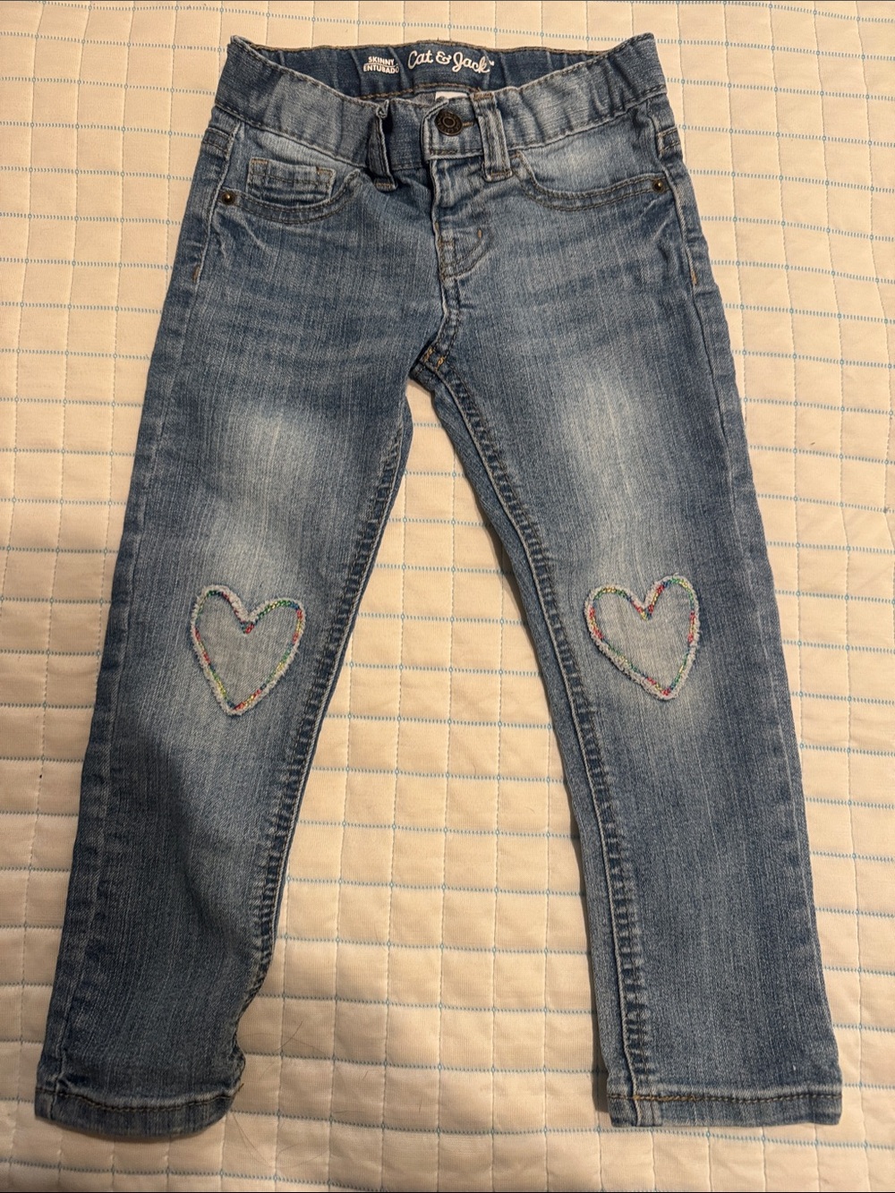 Cat & Jack Light Blue Skinny Jeans with Heart Knee Patches